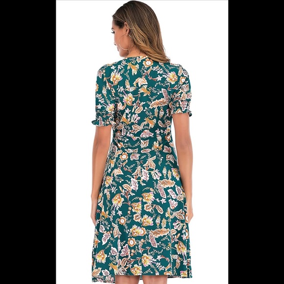 Bohemian casual Floral print dress / size L - Picture 5 of 6